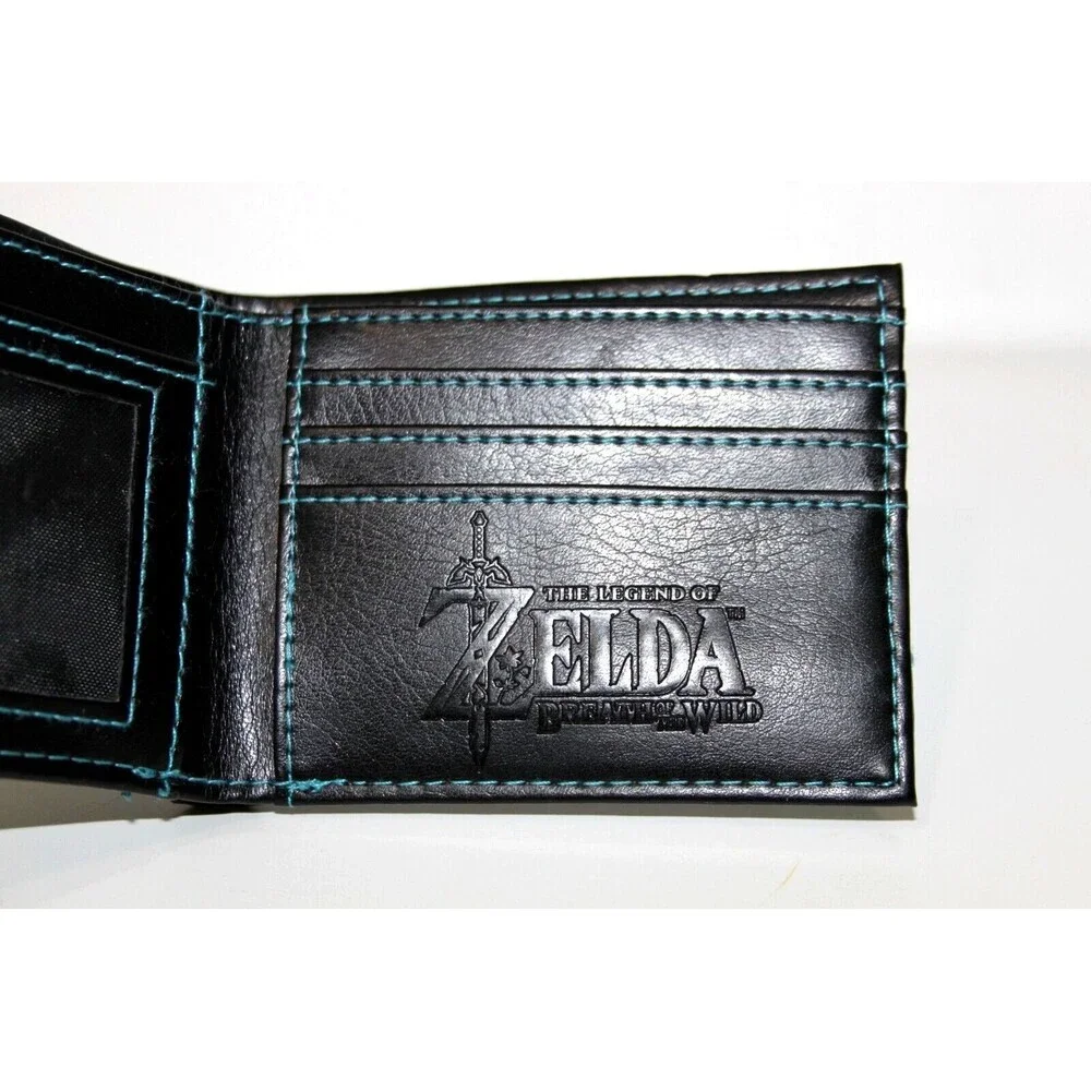 Legend Zelda Breath Wild Blue Sheikah Eye Emblem BiFold Card Holder Black Wallet